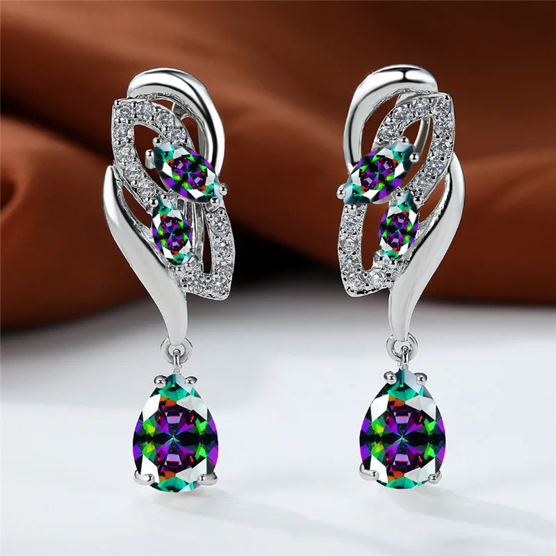 Luxury Female Blue Rainbow Stone Earring Silver Color Clip Earrings For Women Charm Crystal Zircon Wedding Jewelry |...