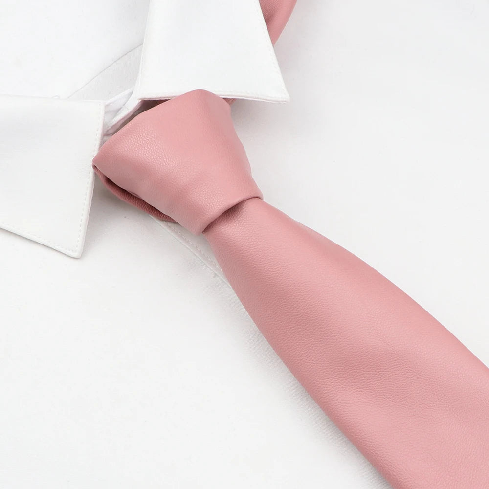 Men's New Novelty PU Leather Ties Casual Solid Colorful Red Black Blue Pink PU Neckties Necktie Wedding Business Suit...