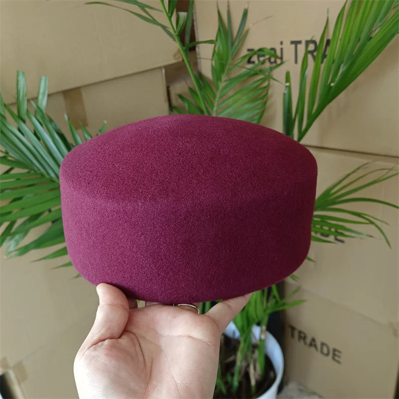 Vintage Hard Top Flat Fedoras Hats Women 100% Wool Felt Berets Hat Wedding Fascinator Caps Wedding Cocktail Party...