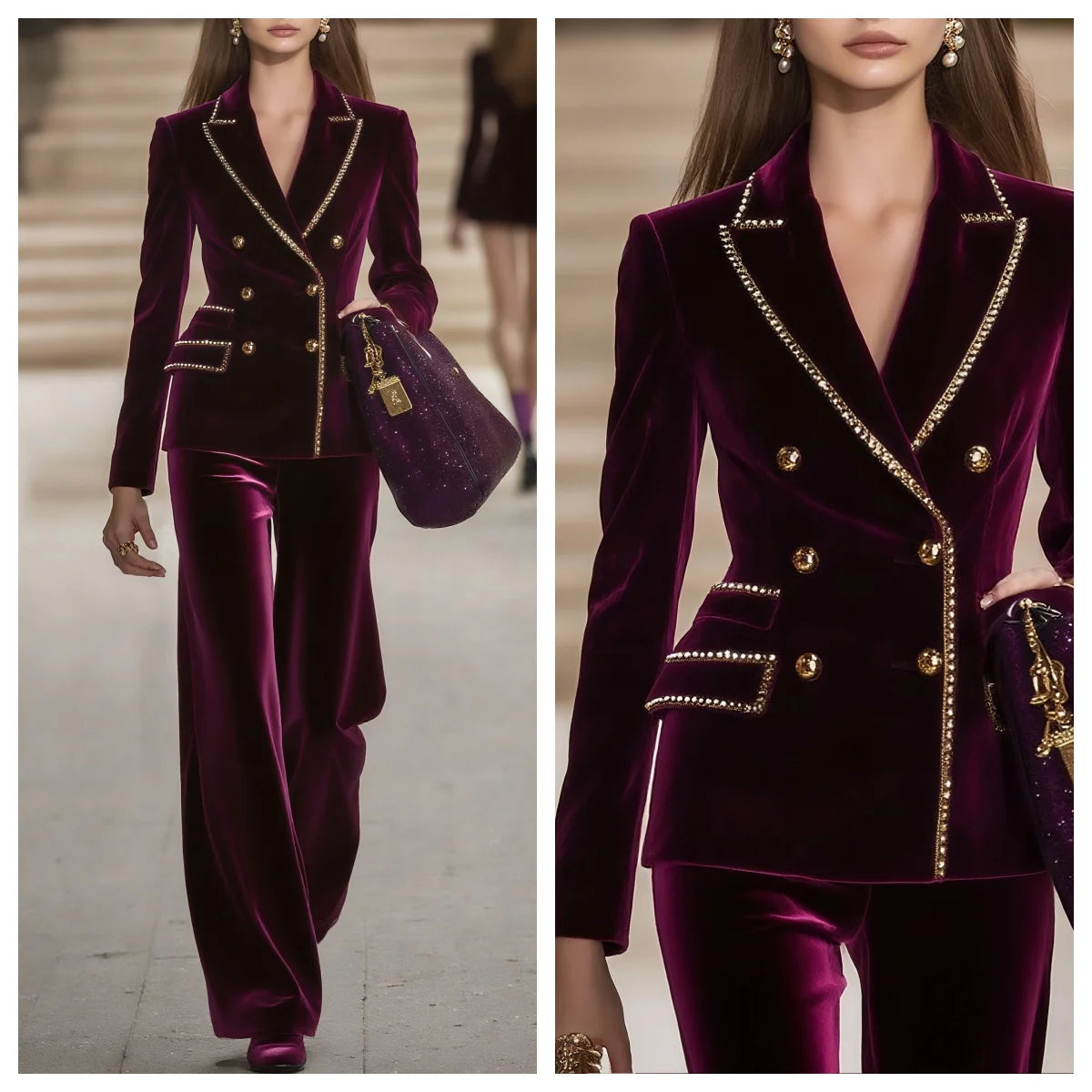 Business Lady Red Velvet Luxury Women Suit Fashion Double Breasted 2 Pieces Blazer Pants Evening Outfits Customized