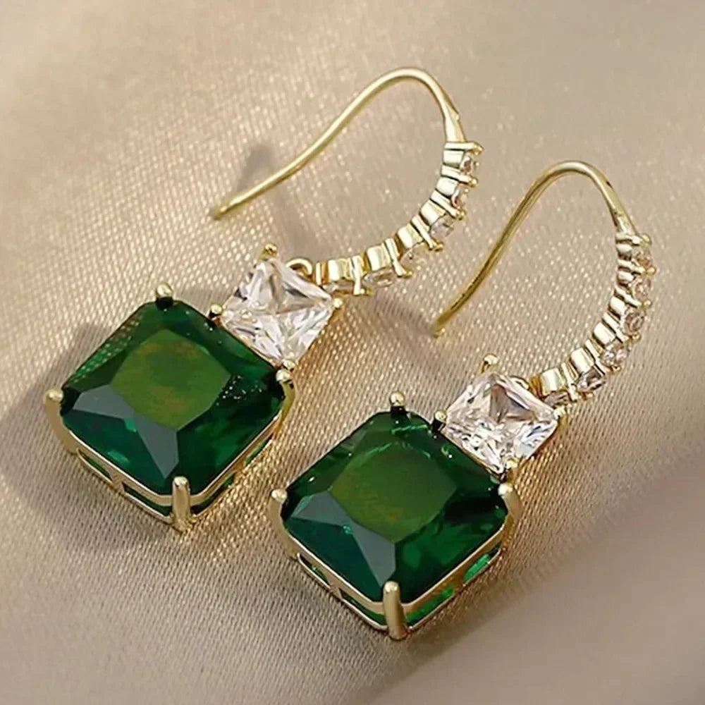 Fashionable Banquet Elegant Emerald Cubic Zirconia Earrings, High-end Inlaid Wedding Style Swaying Jewelry Accessories |...