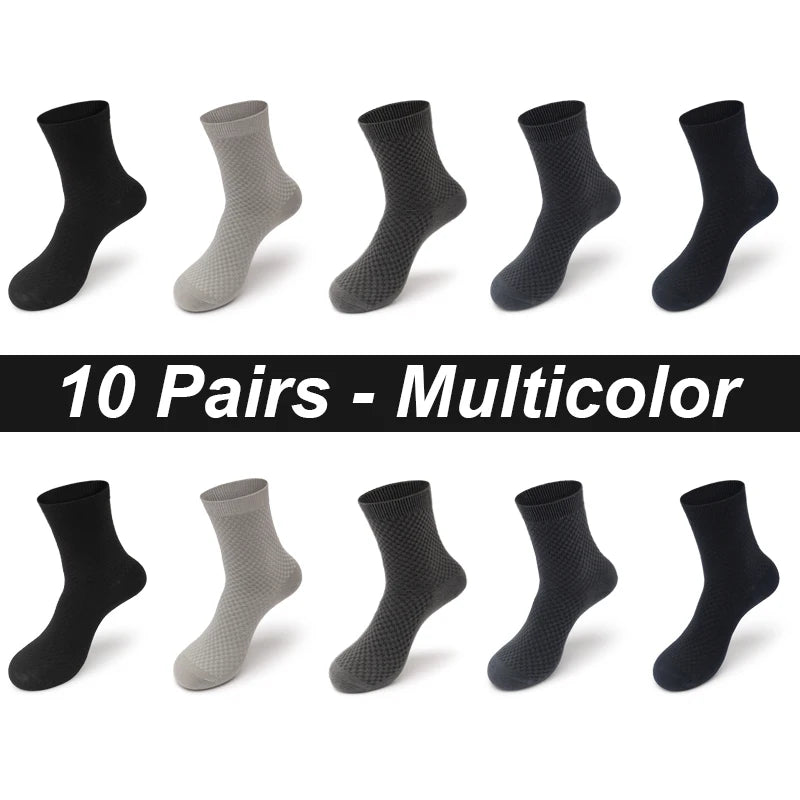 High Quality 10 Pairs/lot Men Bamboo Fiber Socks Breathable Compression Long Socks Business Casual Male Large size 38-45...