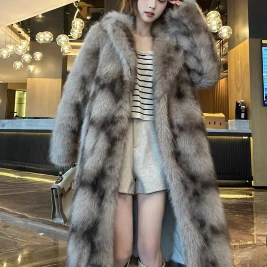 Luxury High-quality Fur Coat Women Winter Faux Fur Jacket Vintage Trench Coat Warm Thick Long Sleeve Windproof Outerwear Design