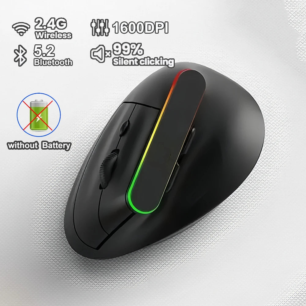 Dual Mode RGB Vertical Mouse 2.4G Wireless Mouse Bluetooth Mouse Ergonomic Mice Rechargeable Silent Mouse for PC Laptop Desktop