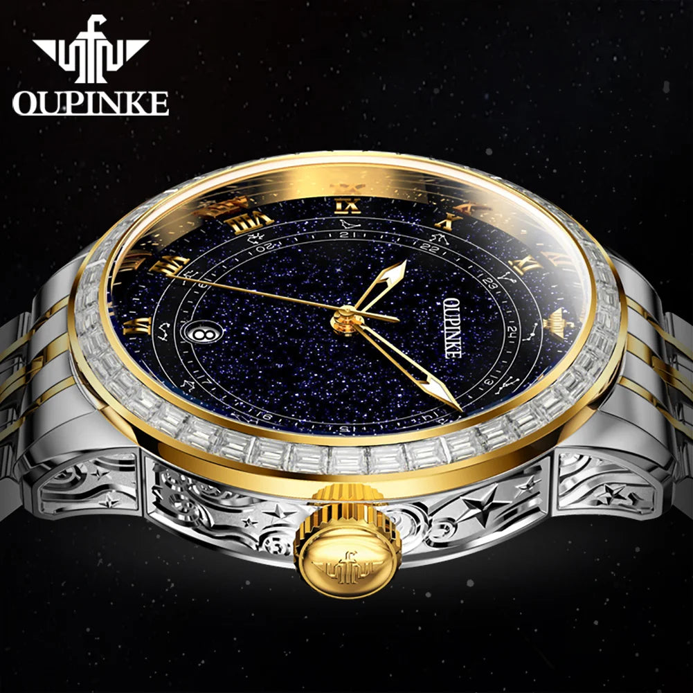 OUPINKE Original Automatic Mechanical Watch for Men Star Diamond Design Luminous Waterproof Men's Wristwatch Luxury...