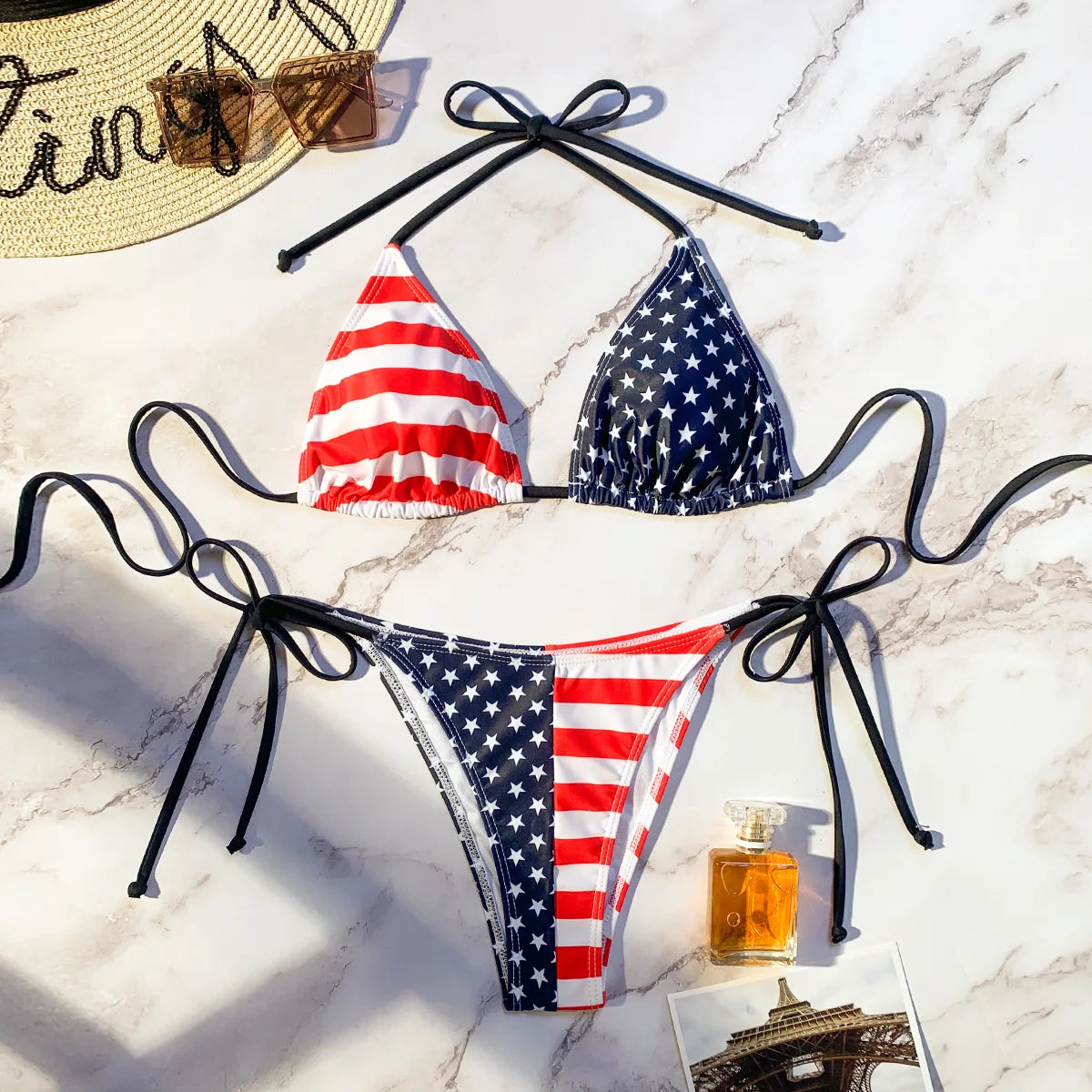 Fashion USA American Flag Frint Bikinis Women Bikinis Push Up Swimwear Halter Neck Beach Wear Sexy Swimsuit Bathing Suits - Kimlud