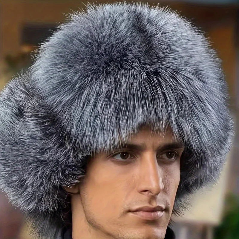 Winter Hat for Men Thickened Faux Fur Ushanka with Ear Protection Russian Bomber Cap Outdoor Warm Beanie