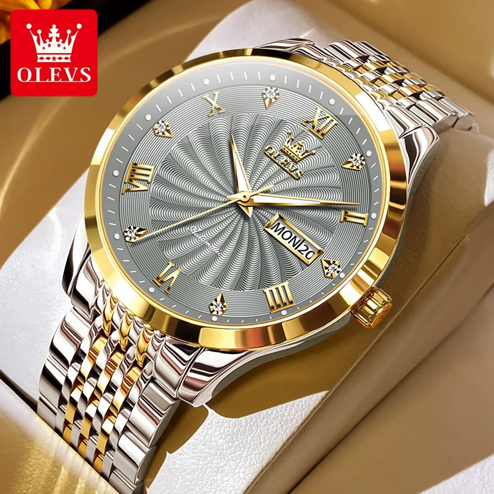 OLEVS Top Brand Automatic Mechanical Men Watch Threaded Dial Waterproof Stainless Steel Strap Classic Men's Watches Luxury