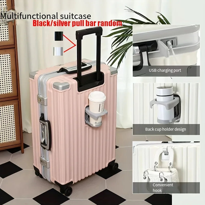 Carry On Luggage -With Aluminum Frame - 20 Inch PC Hard Shell Suitcase - With Cup Holder & USB Port And TSA Locks |...