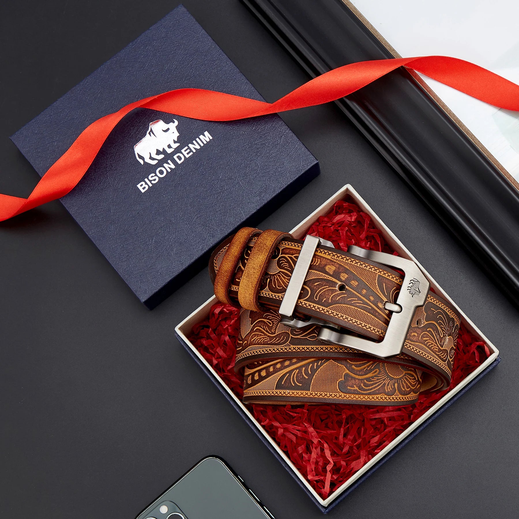 BISON DENIM Genuine Leather Men Belt Vintage High Quality Waist Strap Luxury Pin Buckle Male Best Gift Casual Belts for...