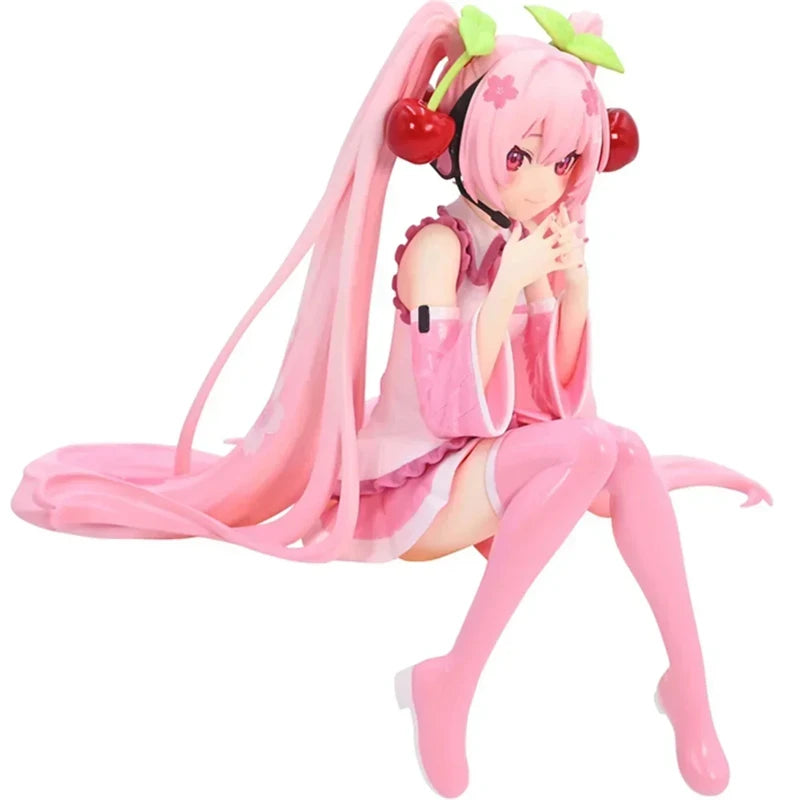New Hatsune Miku Anime Figure Toys Pink Cherry Dress MIKU Kawaii Cartoon PVC Action Figurine Model Dolls Birthdays Gifts Kids