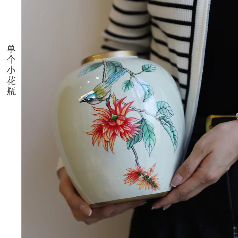 New Chinese-style ceramic vase, high-end painted vase, living room home decoration art piece - Kimlud