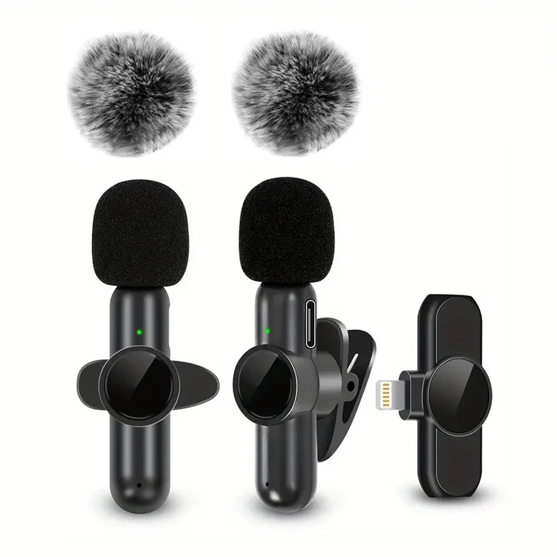 Wireless Lavalier Microphone With Windproof Cover Audio Video Recording Mini Mic For iPhone Android Mobile Phone Microphone - Kimlud