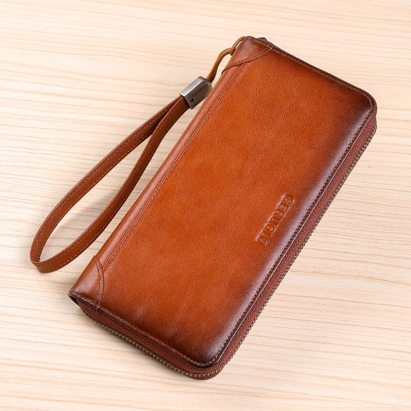 Men's Leather Wallet Long New Soft Cowhide Handbag Travel Light Luxury Simple Large Capacity Anti-Theft Brush Gradient...
