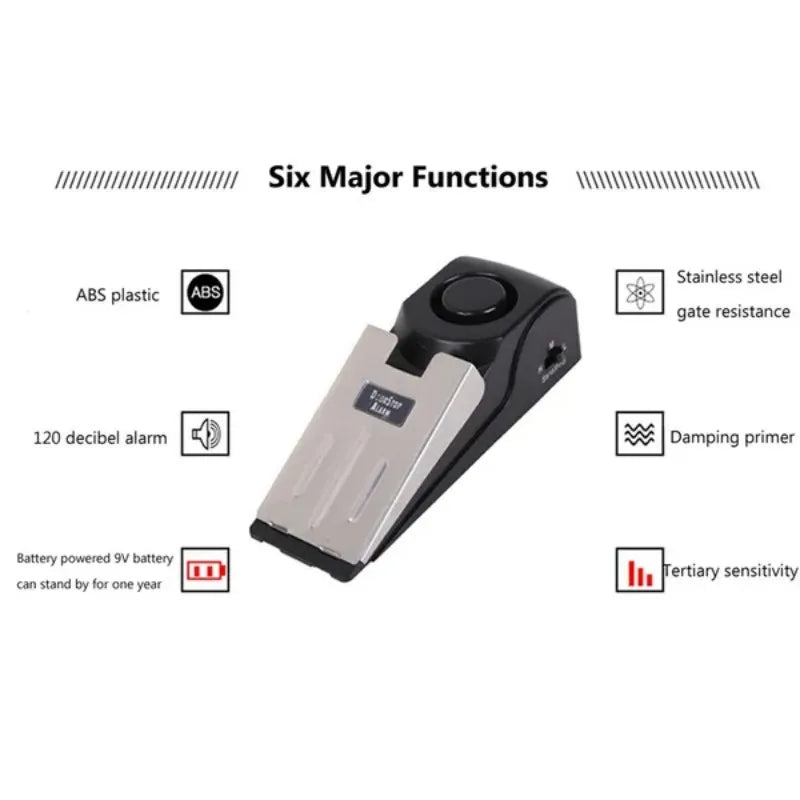 Mini Wireless Door Stop Alarm 120dB Wedge Shaped Security Alert System for Home