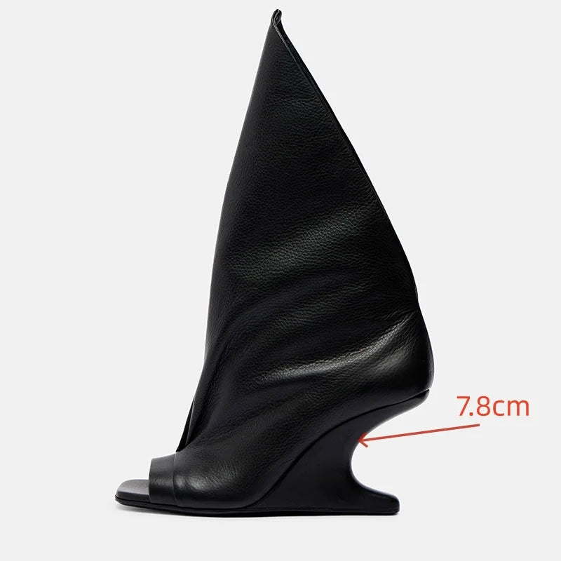 2026 European and American Women's Trendy, Niche, Personalized, Unique, Sloping, Sexy, Open Toed, Fishmouth, Sleeve Short Boots - Kimlud