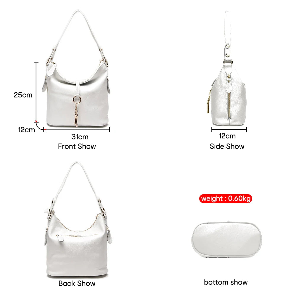 Zency Elegant Women Red Leather Handbag 100% Genuine Leather Lady Hobo Bag Charming Ring Medium Shoulder Bag Bright Yellow Bags - Kimlud