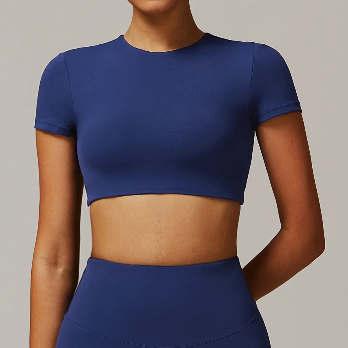 Women Sports Top O-Neck Yoga Crop Tops Short Sleeve Backless Padded Fitness Shirts Push Up Workout Gym T-shirt Running Tights - Kimlud