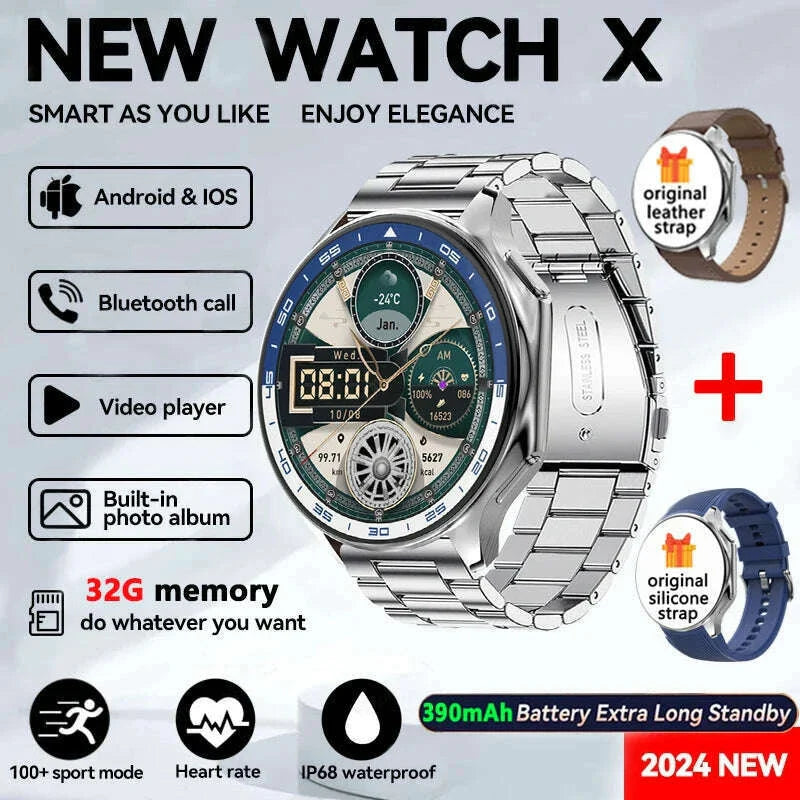 2025 New For Man DT Watch X Smart Watch Men 32GB Memory AMOLED HD Screen Bluetooth Call NFC Heart rate waterproof SmartWatch