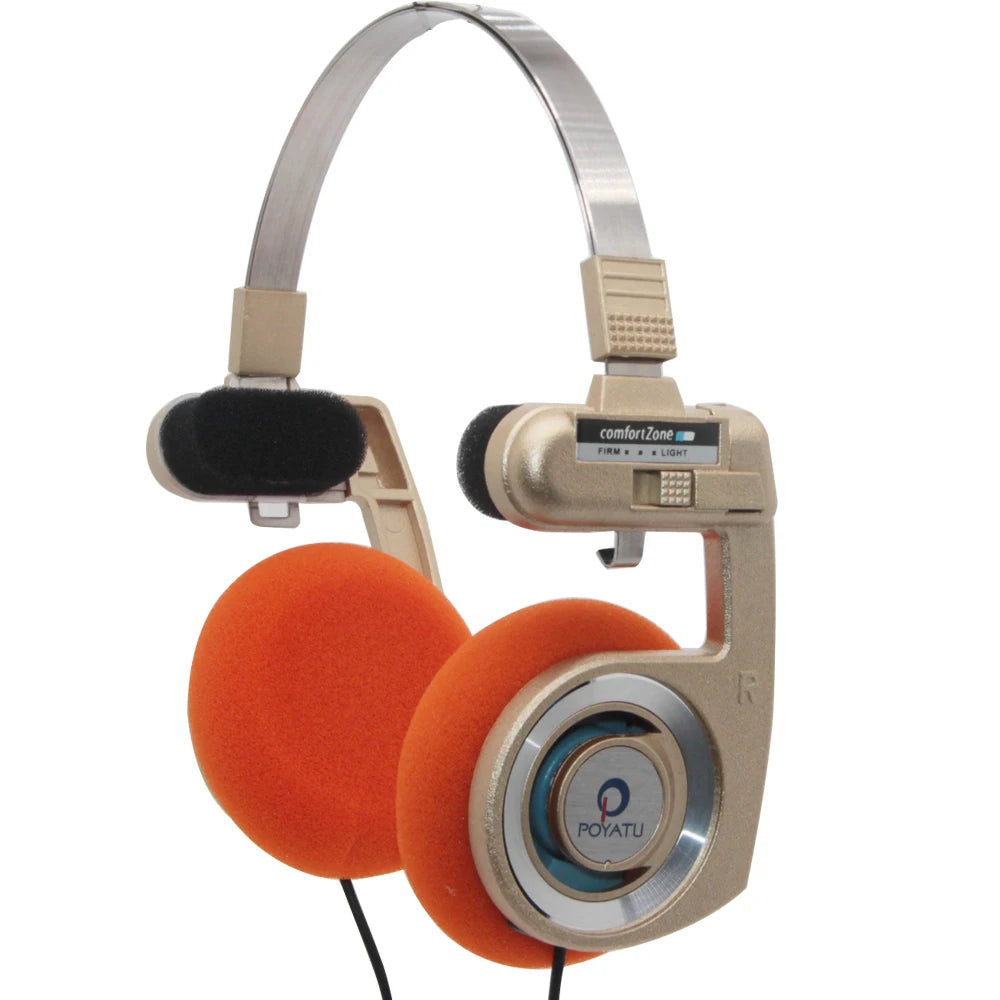 Poyatu Retro Headphone With Microphone Stereo Classic Open Hifi On-ear HD Earphones Foldable Portable Lightweight Headset