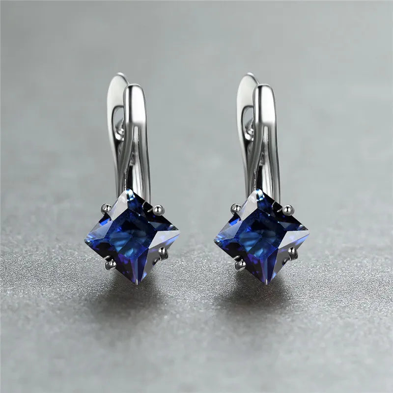Cute Female Champagne Square Jewelry Luxury Crystal Zircon Stone Hoop Earring Rose Gold Color Wedding Earrings For Women