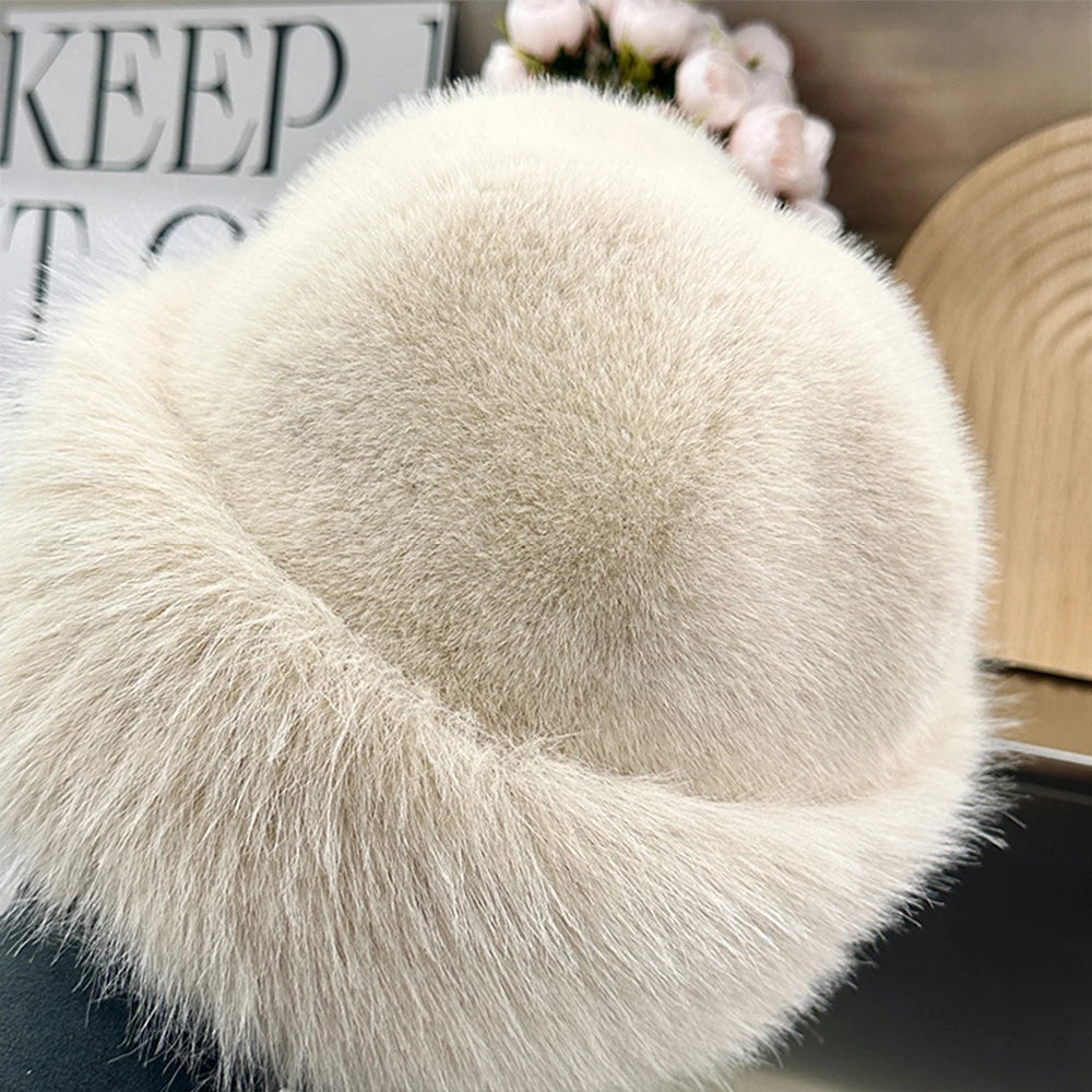New Style Fake Fox mink Fur Hats Super Soft Women Winter Hat Cotton Lining Warm Russian Fashion Ski Beanies Plush Solid...