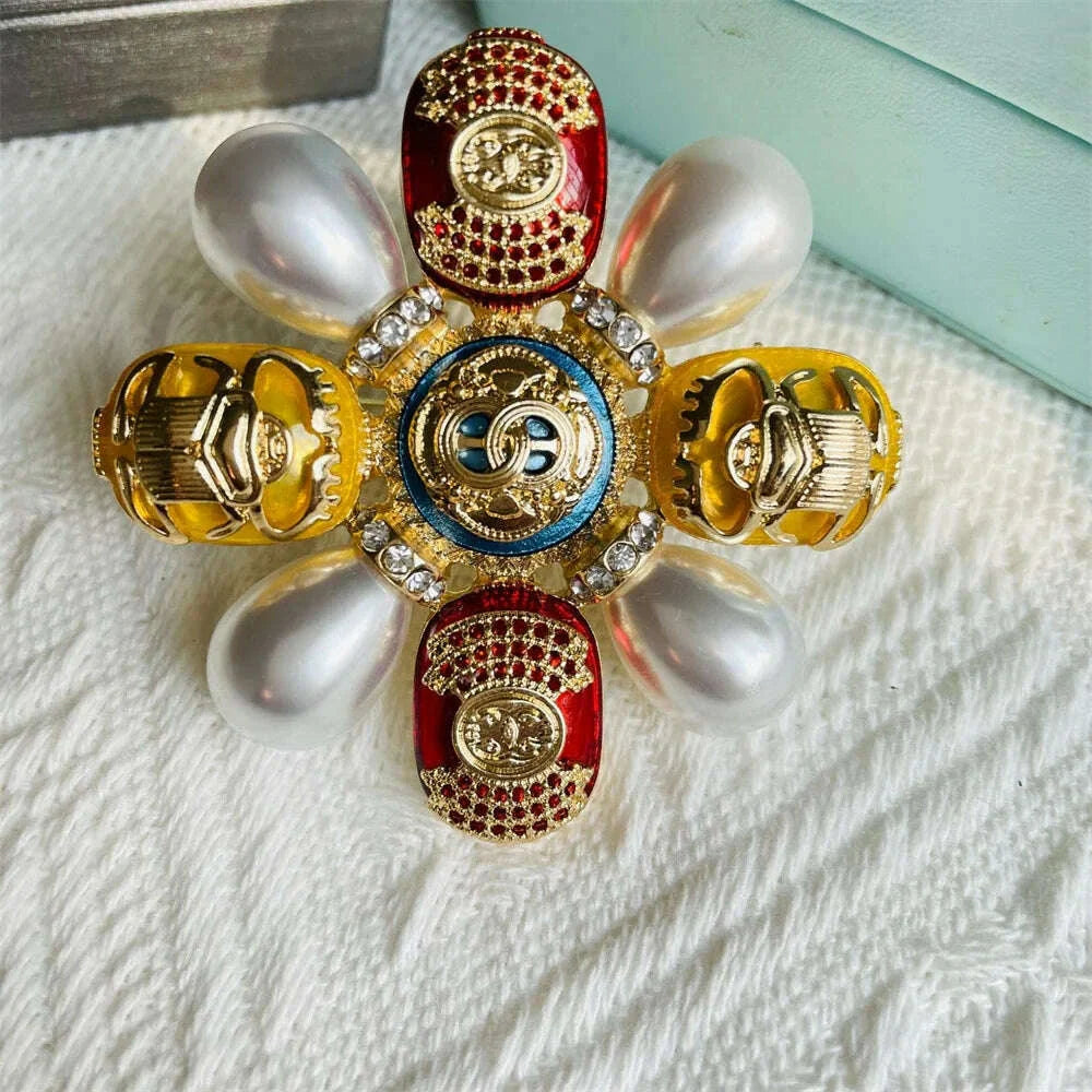 fashion beetle brooch antique style enamel pearl gemstone accessories badge