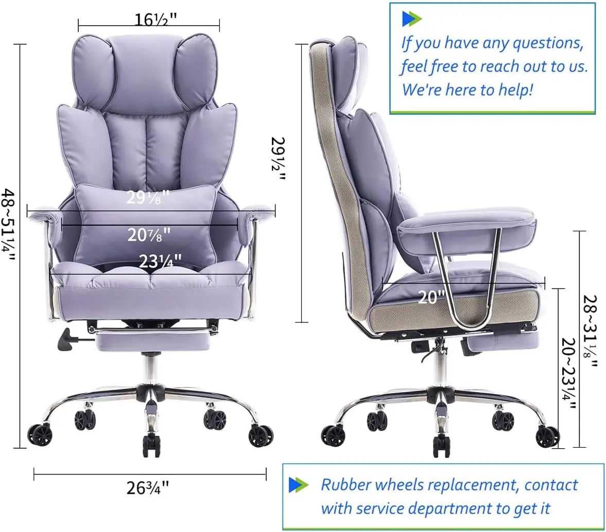 Big and Tall Office Chair 440LBS, Purple Heavy Duty Executive Chair with Footrest, Ergonomic Desk Chair for Home Office,...