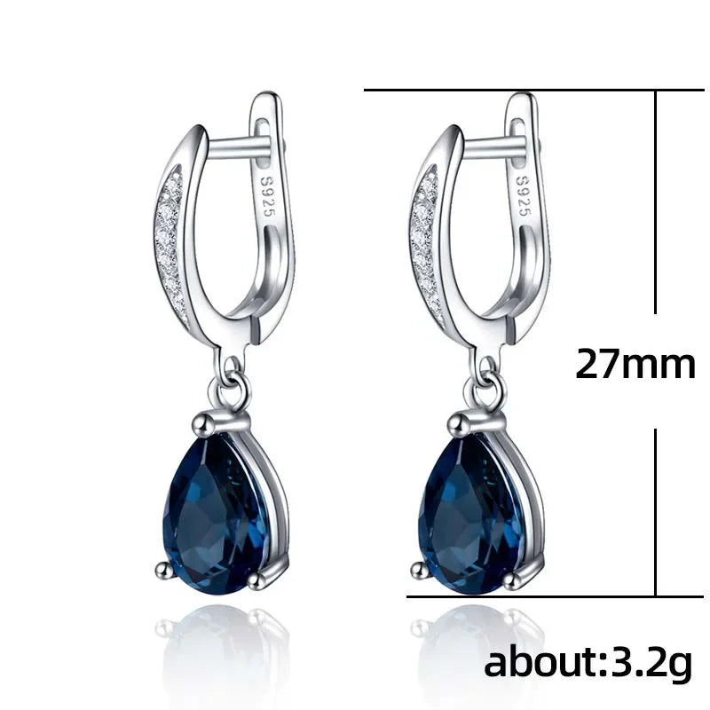 Exquisite 925 Silver Needle Waterdrop Shaped Blue Zircon Earrings for Women Wedding Jewelry Girl Gift Pendientes...