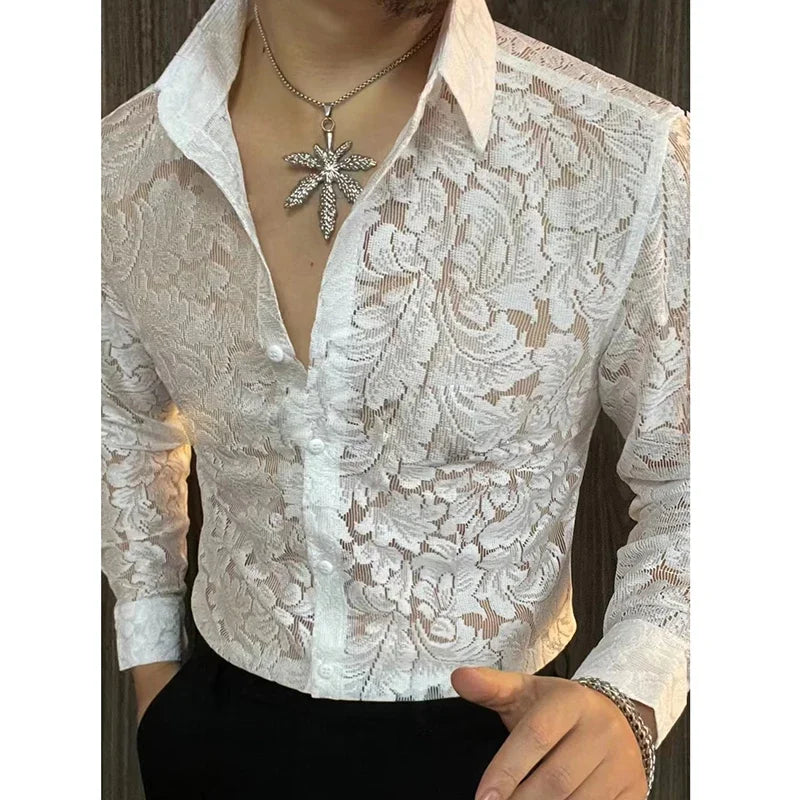 Men's Slim Fit Shirt Spring Transparent Long Sleeved Shirt Men Nightclub Sexy Casual Social Party Shirt | Kimlud Premium...