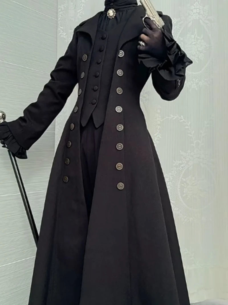 Japanese Y2K Patchwork Midi Coats Women Gothic Dark Academic Double Breasted Jackets Fashion Streetwear Slim Lapel...