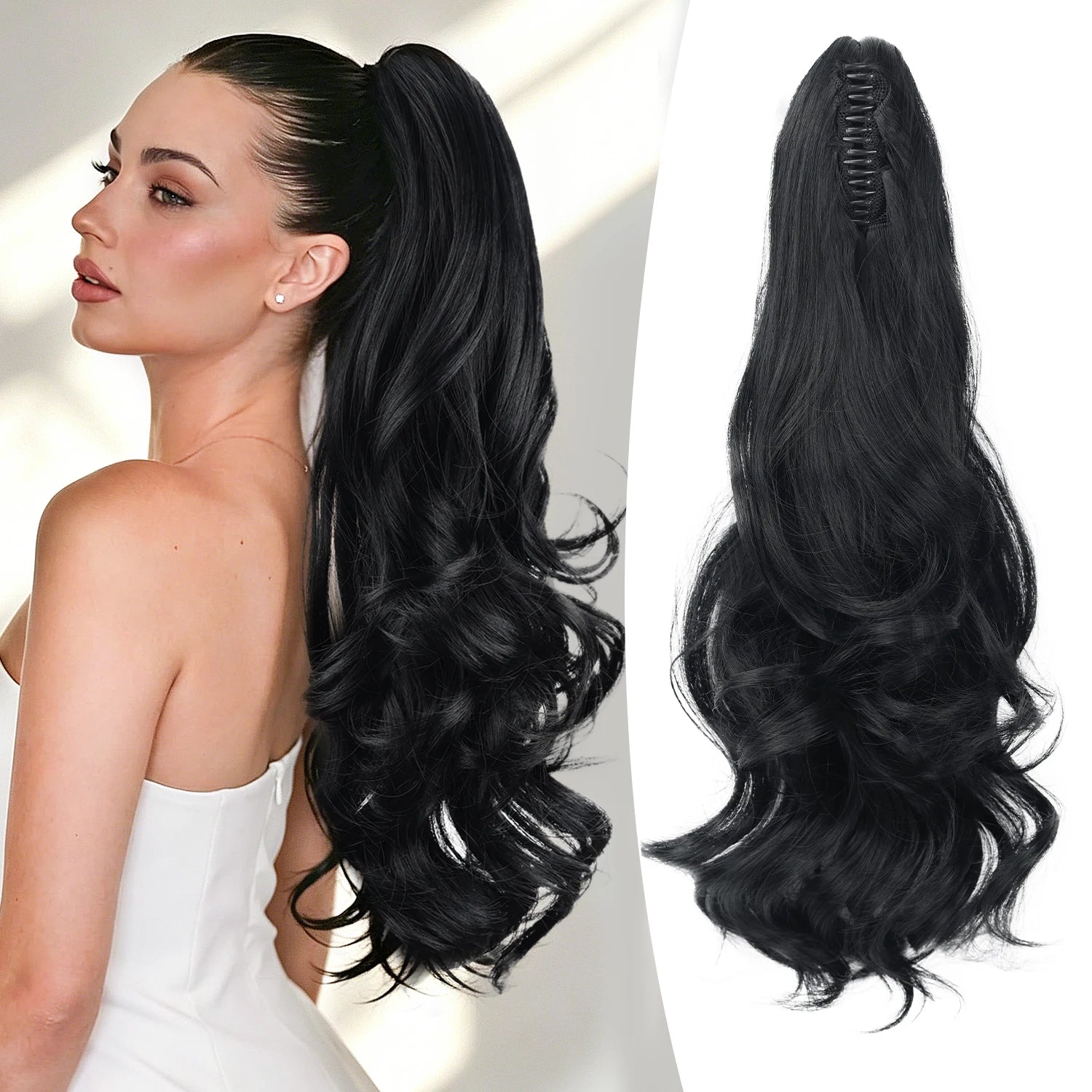 Synthetic Claw Ponytail Extensions 20inch Wavy Clip Claw Ponytail Hair for Women Ladies Daily Party Holiday | Kimlud Mid...