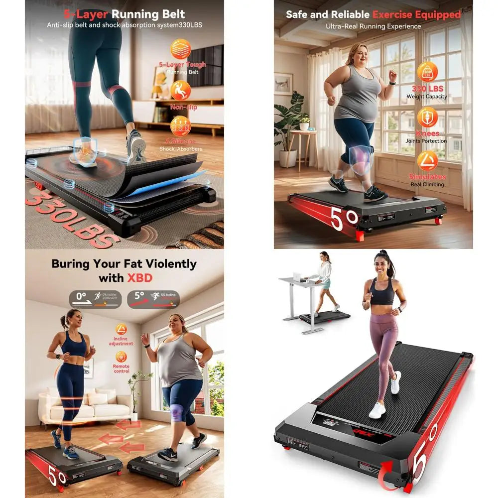 Compact Desk Treadmill with Incline, 2.5HP Quiet Portable Treadmill for Home/Office, 330 lbs Capacity, Remote & LED Display