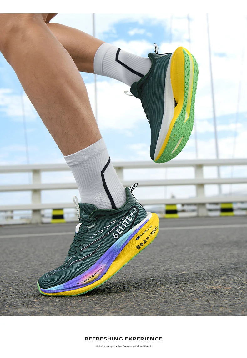 Fluorescence Sports Running Shoes Men Marathon Sneakers CarbonPlate Lightweight Breathable Comfortable Women Athletic Sneakers