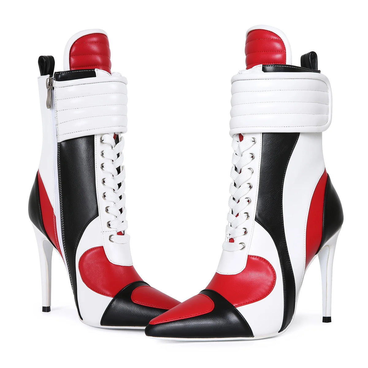 Women Pointed Toe Stiletto High Heel Ankle Boots Color Block Lace Up Fashion Party Club Punk Streetwear Booties