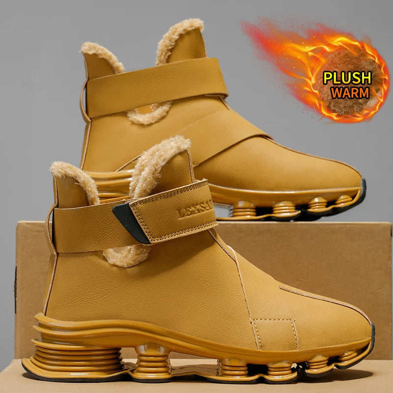 Men's Waterproof Snow Boots with Plush Lining, Anti-Slip and Wear-Resistant Sneaker Sole, Warm Winter Casual Boots