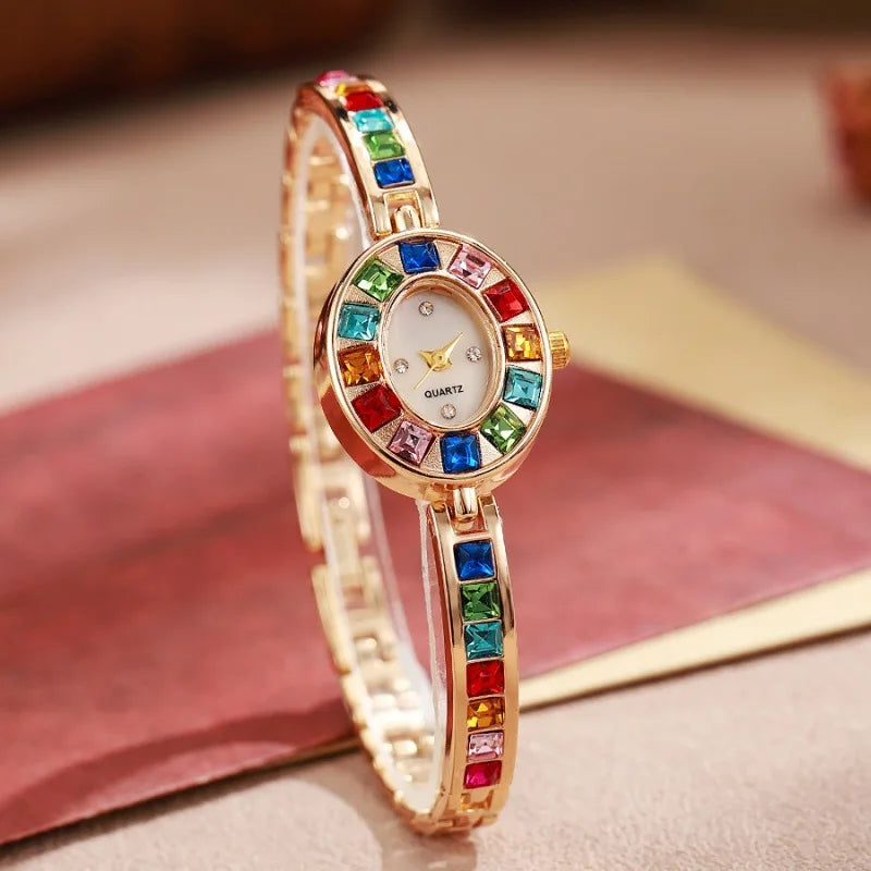 Fashion Rhinestone Women Watch Square Dial Ladies Quartz Watches Bracelet Band Wristwatches - Kimlud