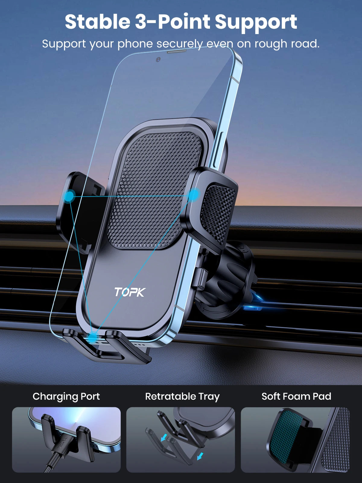 TOPK Car Phone Holder for Car with Hook Clip Air Vent Car Phone Mount 360° Rotation Universal Mobile Phone Mount for...