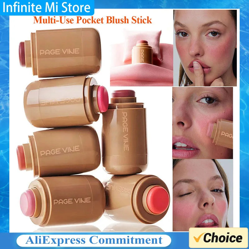 PAGE VINE Pocket Blush Stick Lip And Cheek Hydrating Stick Natural Rouge Powder Blush Cream Lipstick Cheek Easy To Apply Color
