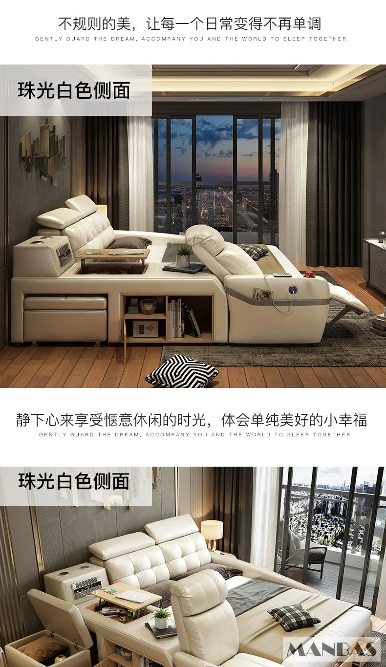 MINGDIBAO Massage Bed with Ultimate Comfort and Genuine Leather Multifunctional Frame - Bluetooth Speaker, Safe Air...