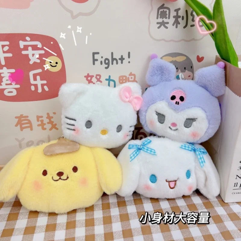 Sanrio Hello Kitty Plush Coin Purse Cartoon Keychain Bag Zipper Coin Wallet Storage Bag Key Earphone Pouch Decorations Girl Gift