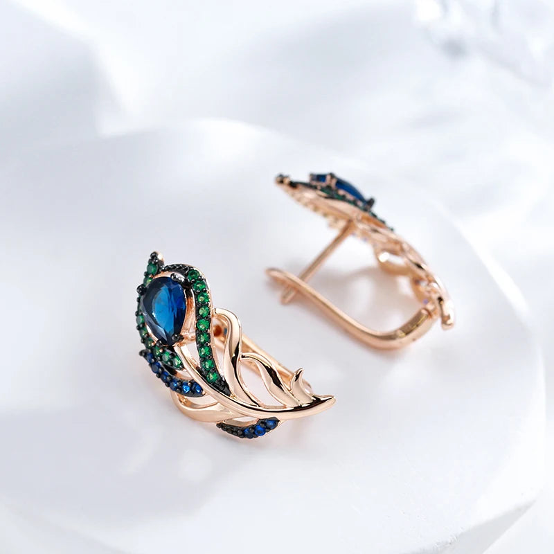 Kinel Hot Blue Natural Zircon Drop Earrings For Women 585 Rose Gold and Black Plating Vintage Crystal Leaf Daily Fine...