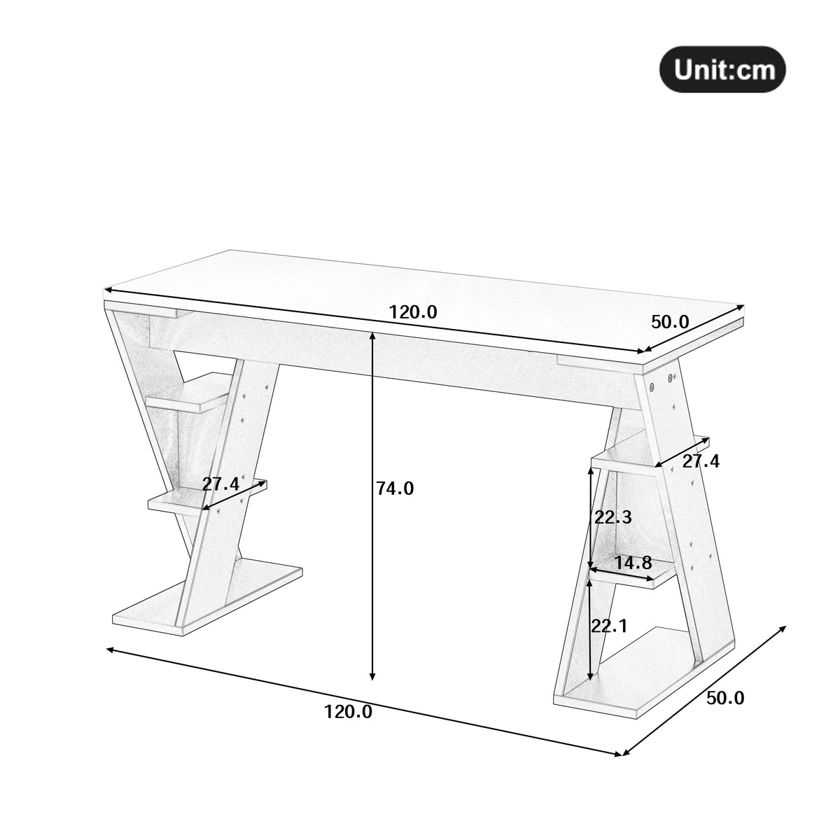 HOUSE SPOLE Computer table with X-shaped bracket, office table with 6 storage rack, Grey | Kimlud Office Luxury Table