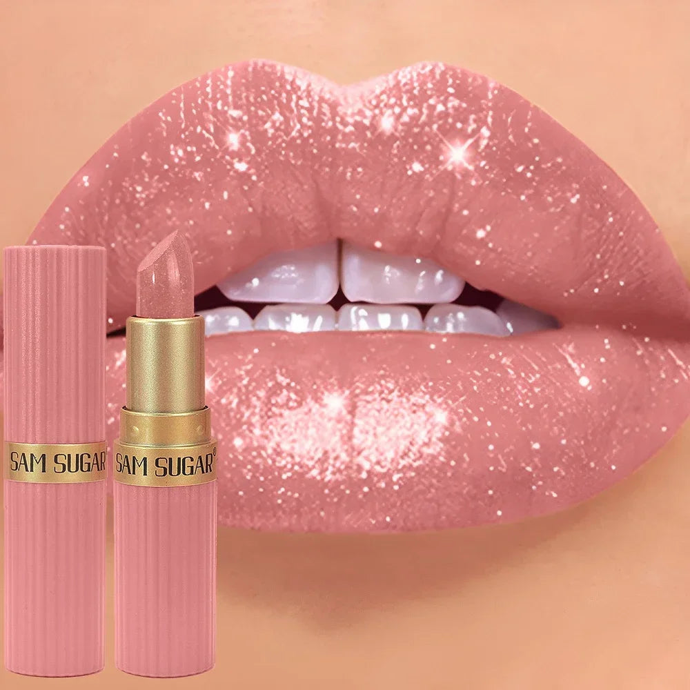 Diamond Shiny Velvet Matte Lipstick Glitter Shimmer Pearlescent Sexy Red Lip Tint Non-Stick Lip Stick High Pigment Lips Cosmetic