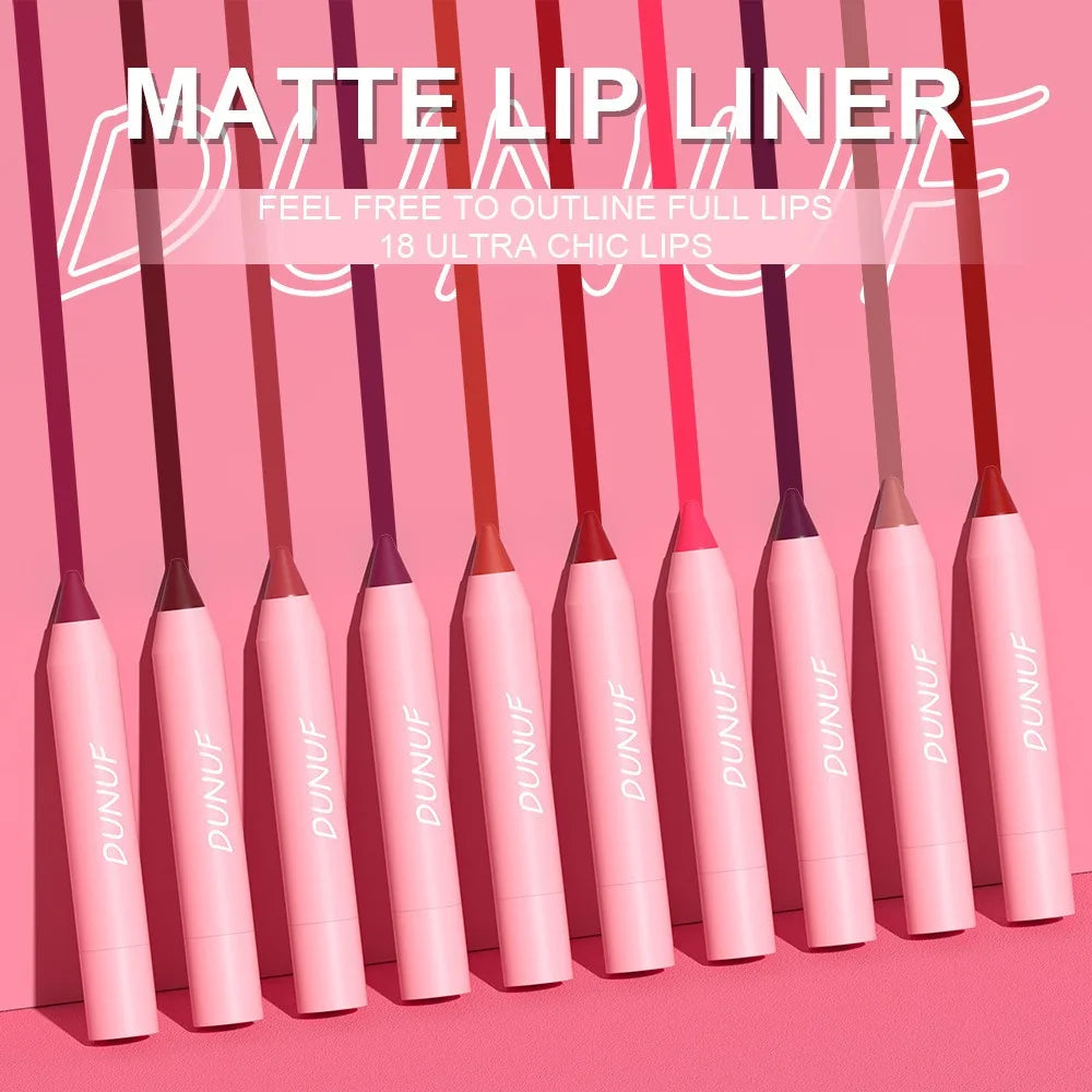 18-Colors Lipstick Pencil Waterproof Sexy Red Matte Contour Tint Lipstick Lasting Non-stick Cup Lipliner Pen Lip Makeup...