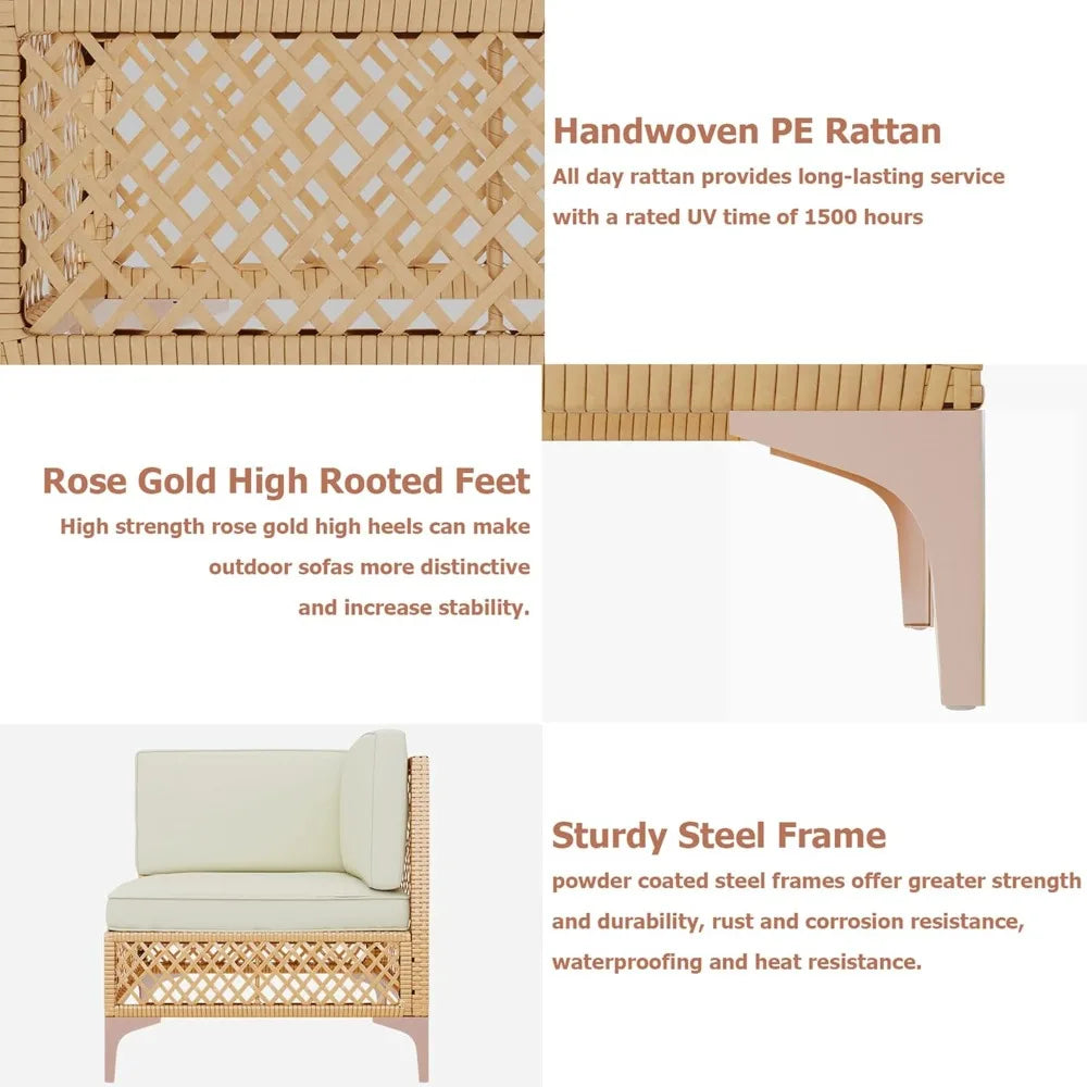 Outdoor Patio Furniture Set, Wicker Outdoor Sectional Set, Boho Patio Conversation Sectional Sofa with Large Tempered...