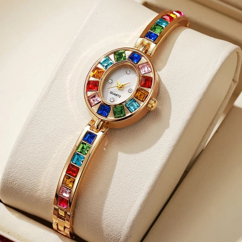 Fashion Rhinestone Women Watch Square Dial Ladies Quartz Watches Bracelet Band Wristwatches - Kimlud
