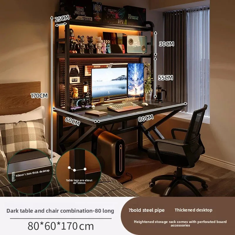 Ergonomic Gaming Desk with Built-in Bookshelf, Cable Management System | Compact Computer Desk for Small Spaces, Bedroom, Home