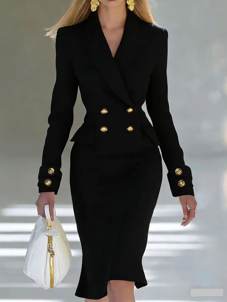 Fashion Long Sleeve V-neck Women's Dress Elegant High Waist Wrap Hips Party Dress for Women Office Lady Solid Color Slim Dress