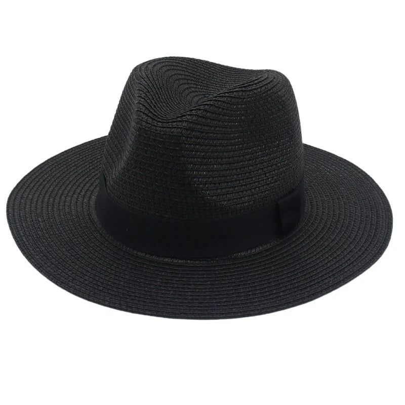 Spring and Summer Hot Selling Panama Straw Hat Square Black Ribbon Korean Style Hat for Men and Women Jazz Hat Panamahat